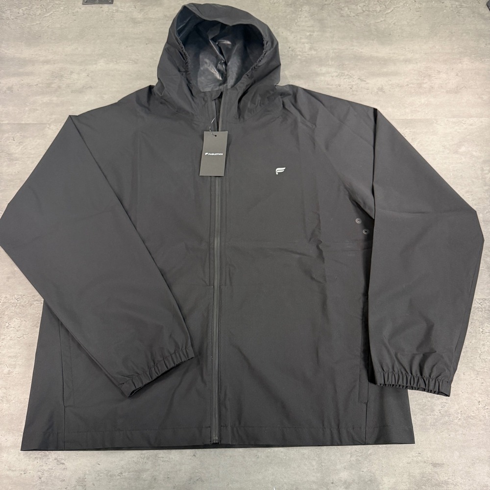 Fabletics The Waterproof Rain Jacket XL Black Hooded Full Zip Activewear $135